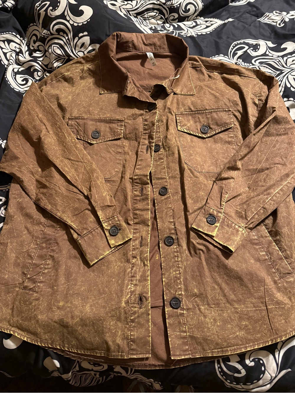Zenana Shacket 100% Cotton Mineral Wash Brown Size 2XL Like New